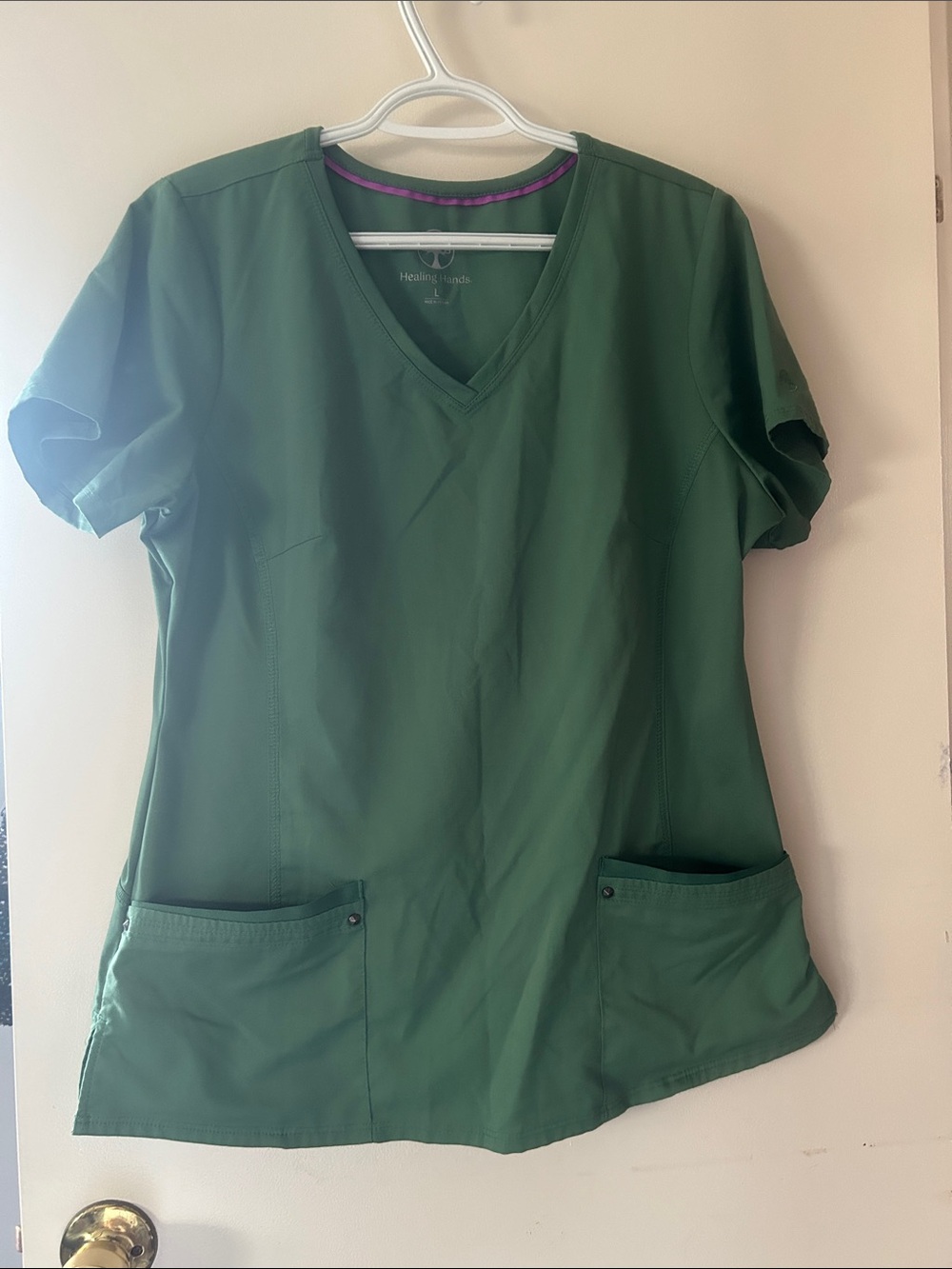 Healing hands Women’s V-Neck  Medical Scrub Top - Forest Green
